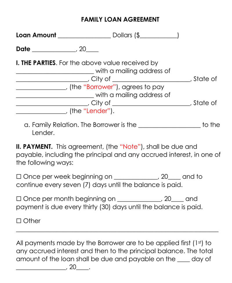 Family Loan Agreement Template Sample Family Loan Agreement Template Sample