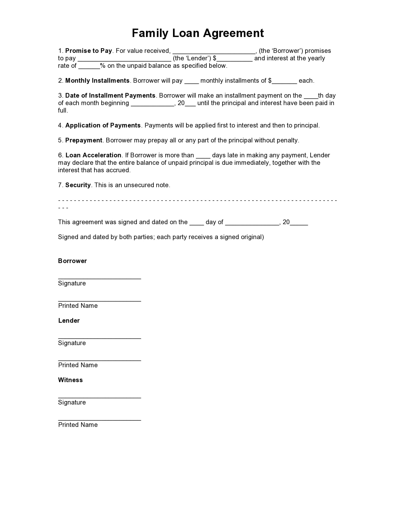 Family Loan Agreement Template Family Loan Agreement Template