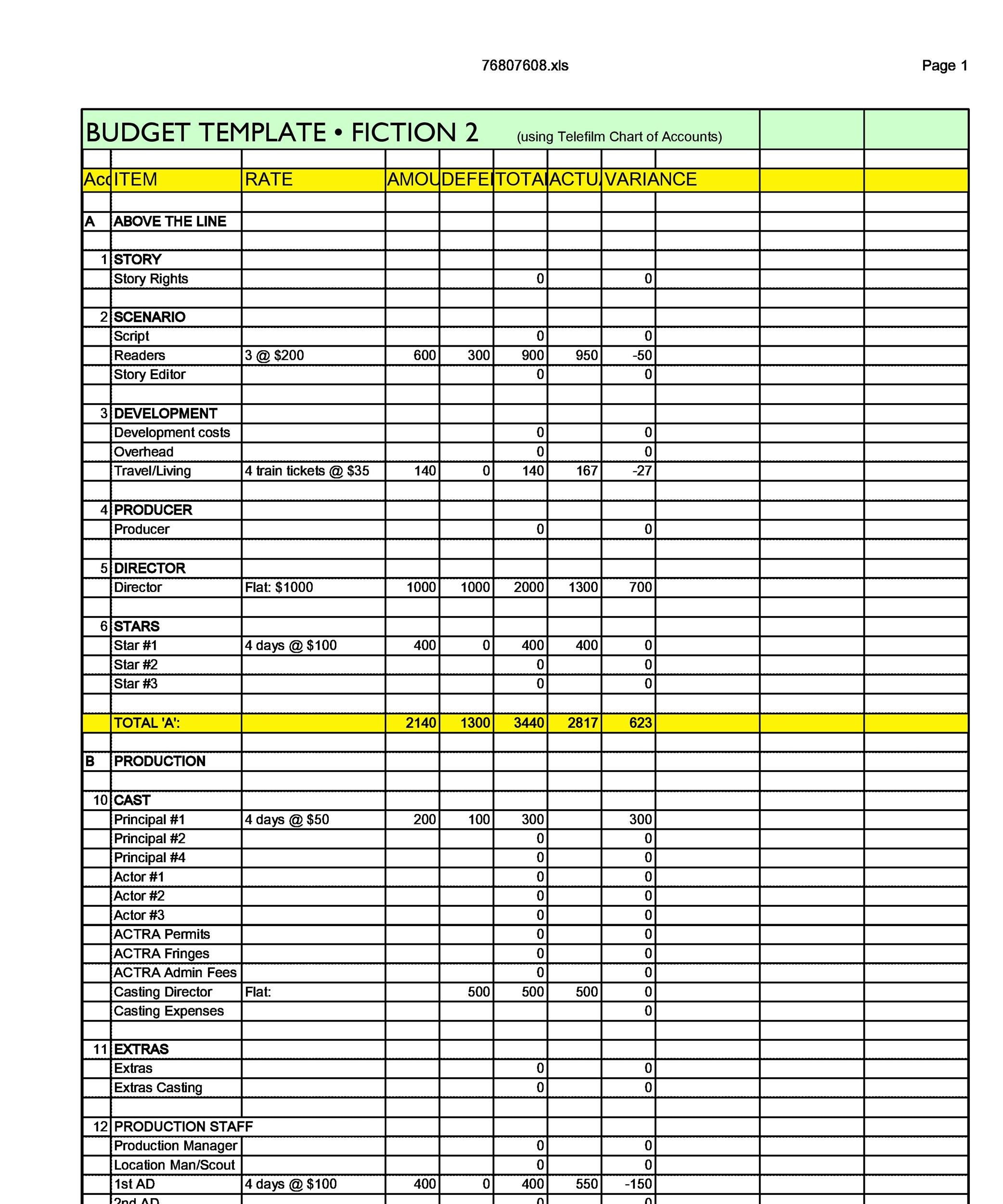 Film Budget Template Sample