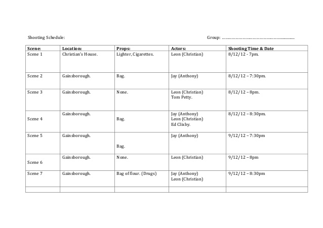 Filming Schedule Template