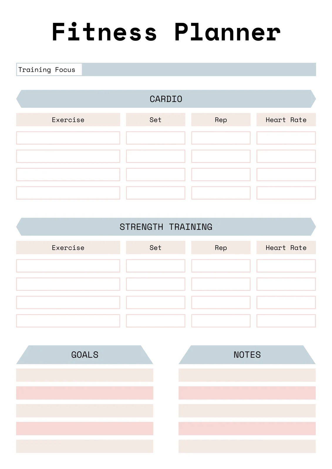 Fitness Planner Template Fitness Planner Template