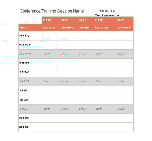 Five Day Event Schedule Template Example