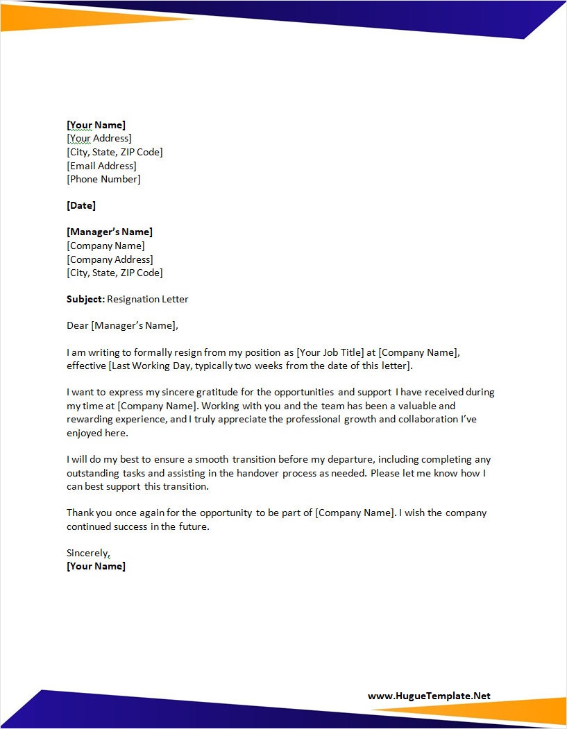 Formal Letter of Resignation Template