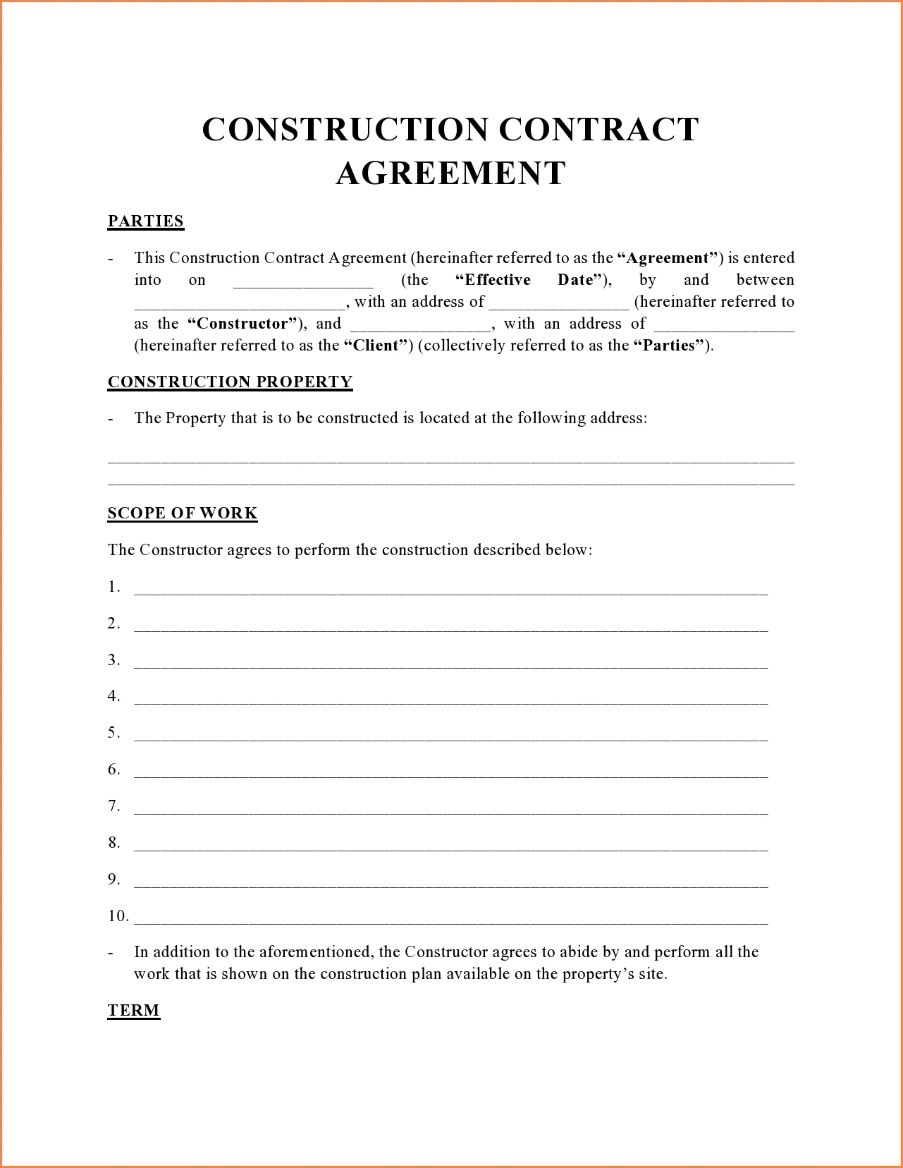General Contractor Agreement Template Example