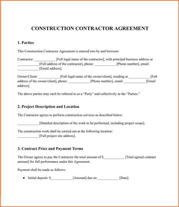 General Contractor Agreement Template Sample