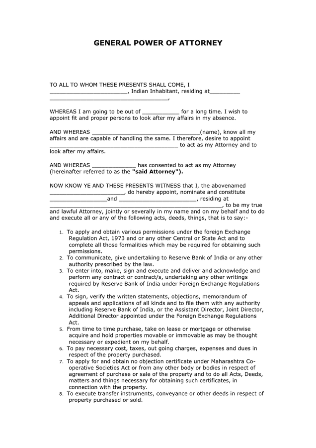 General Power of Attorney Template Example General Power of Attorney Template Example