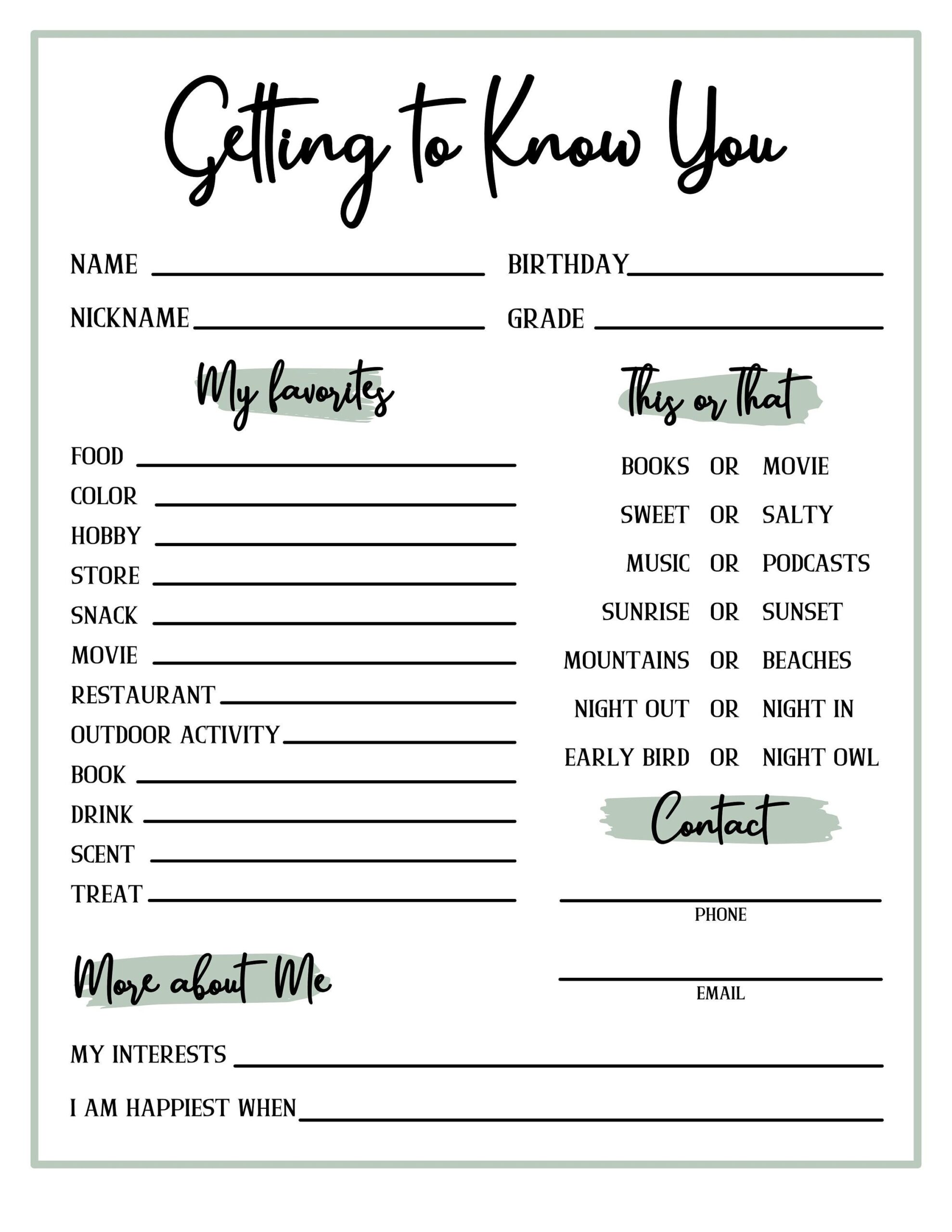 Get To Know Me Template