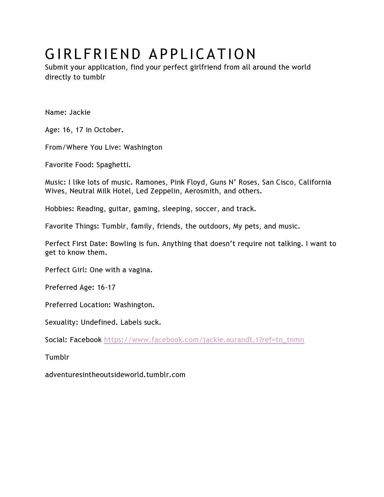 Girlfriend Application Form Sample Girlfriend Application Form Sample