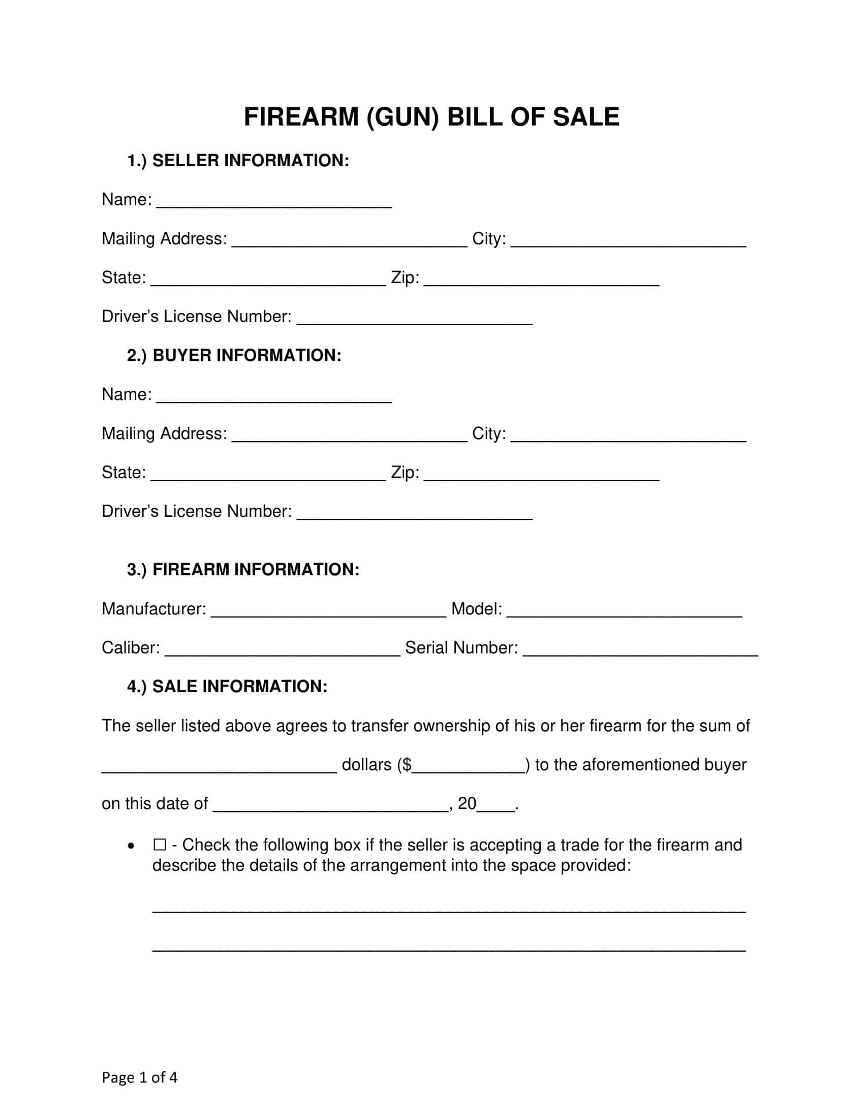 Gun Bill of Sale Example Gun Bill of Sale Example