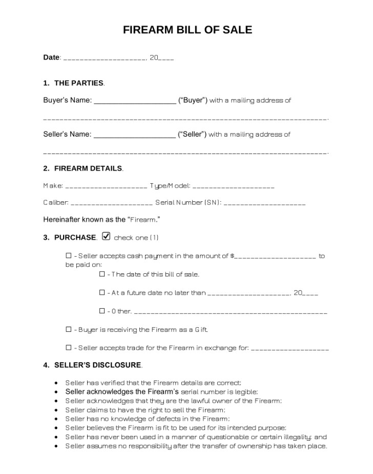 Gun Bill of Sale Template Gun Bill of Sale Template