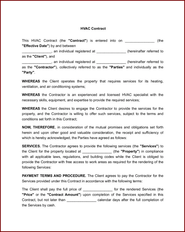 HVAC Service Agreement Template Sample HVAC Service Agreement Template Sample
