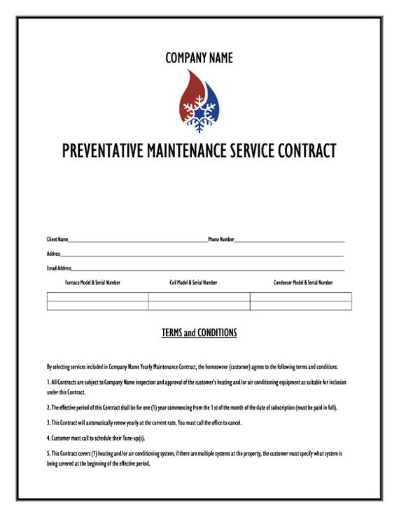HVAC Service Agreement Template HVAC Service Agreement Template