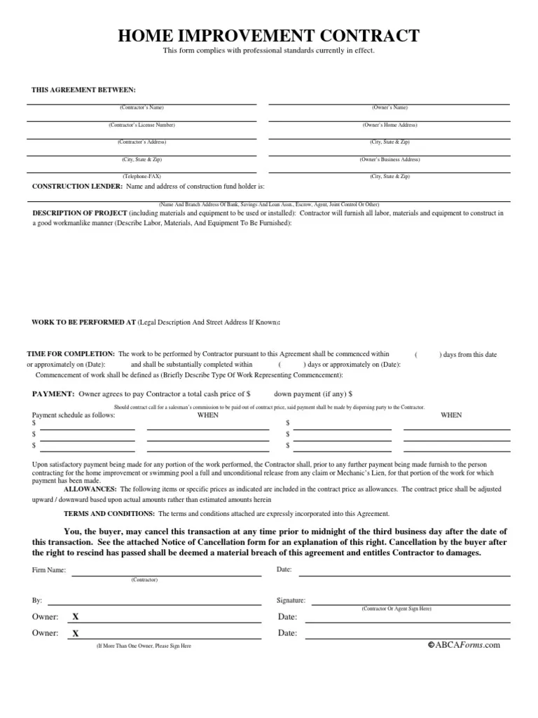 Home Improvement Contract Template