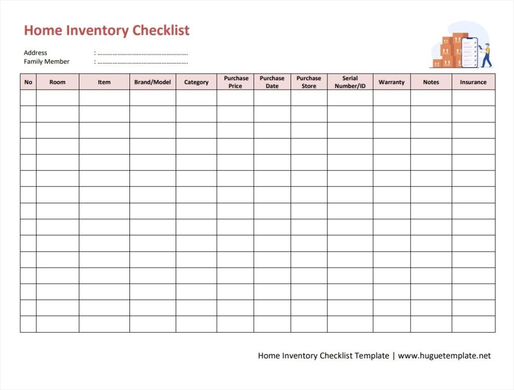 Printable Home Inventory Checklist Template