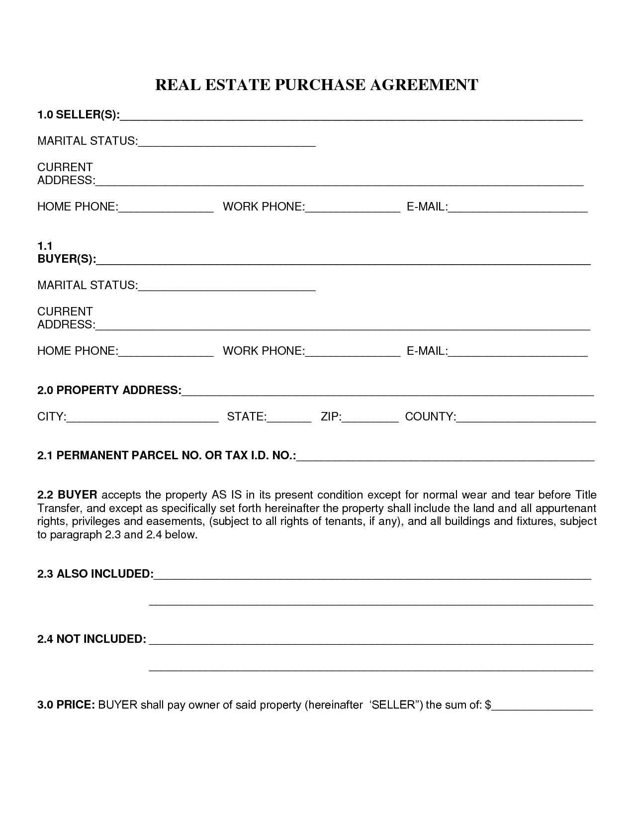 Home Purchase Agreement Template Home Purchase Agreement Template