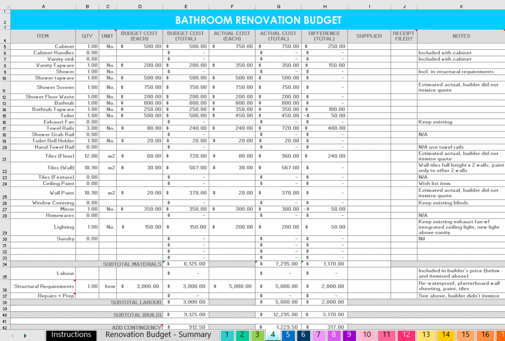 Home Renovation Budget Template Home Renovation Budget Template