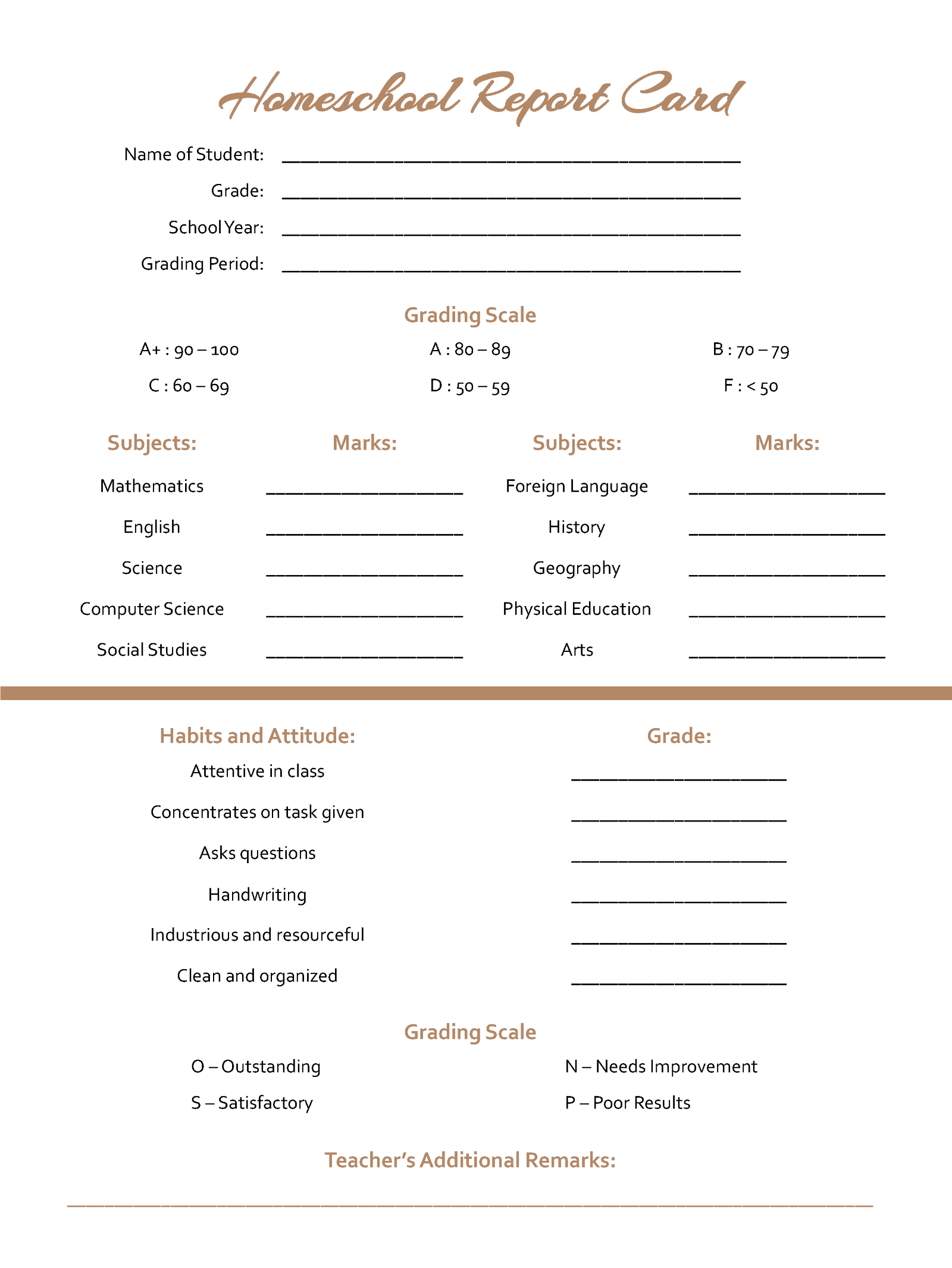 Homeschool Report Card Template