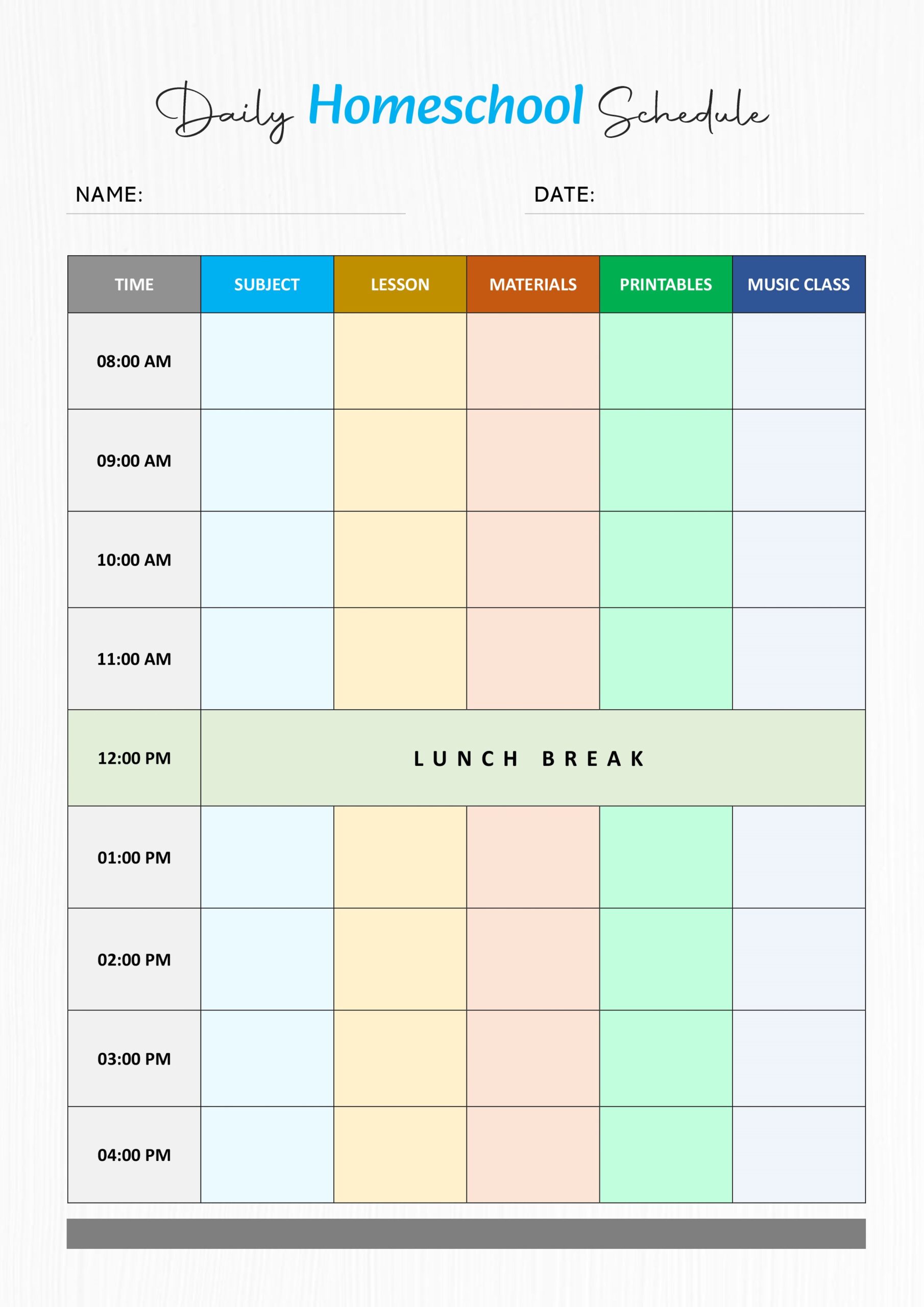 Homeschooling Schedule Template