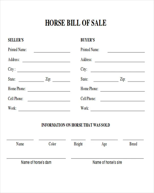Horse Bill of Sale Template