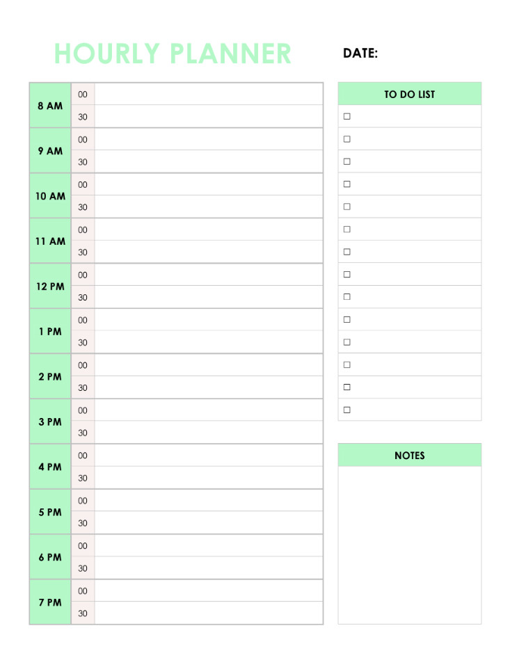 Hourly Planner Template