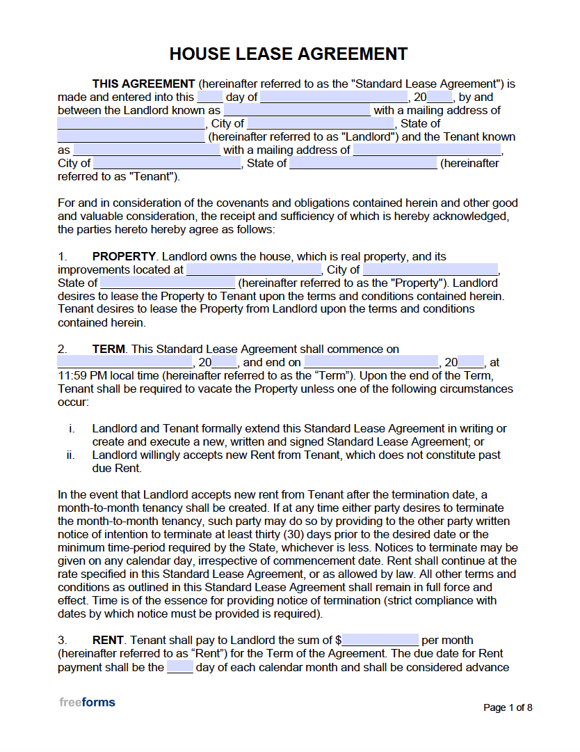 House Rent Agreement Template