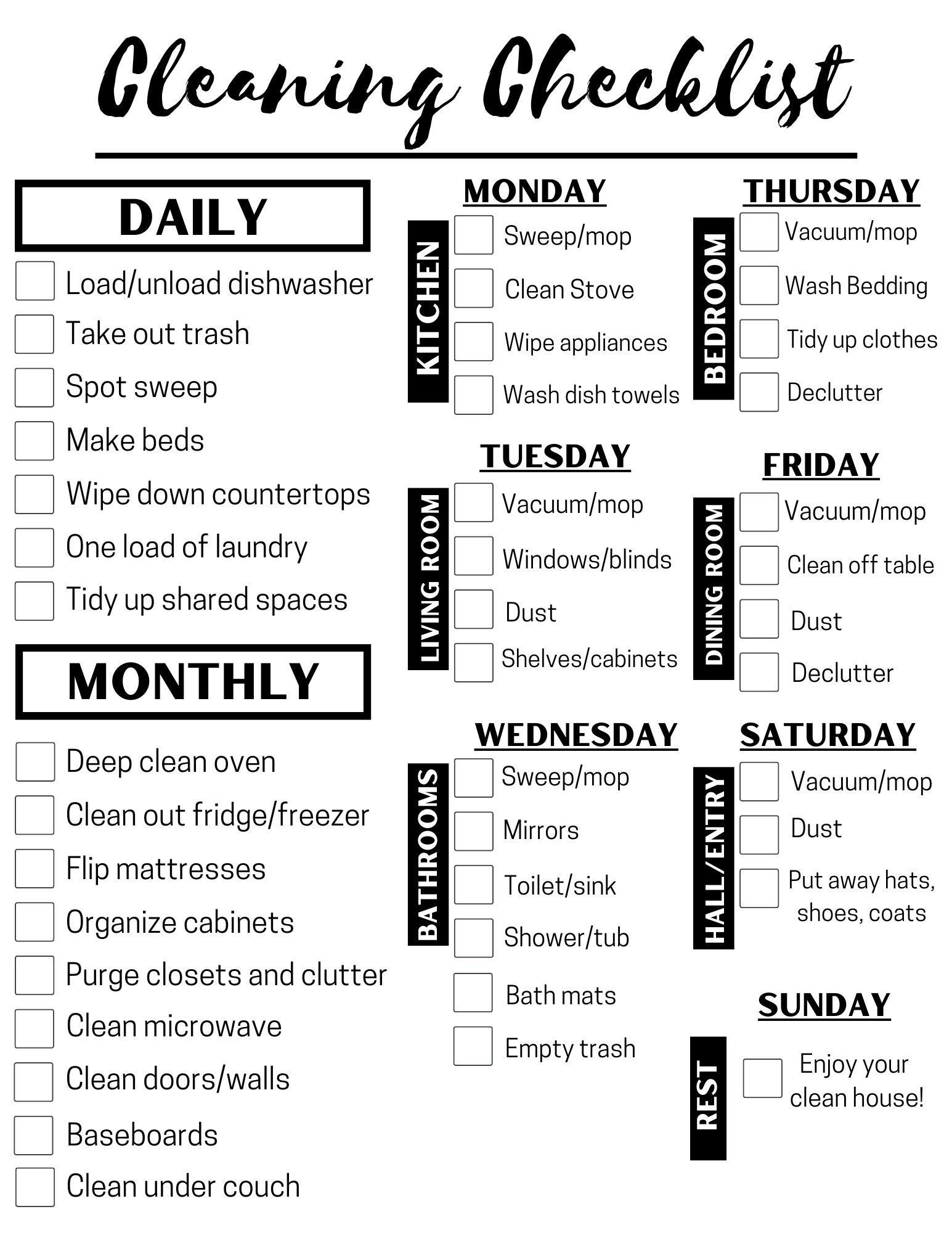 Household Cleaning Checklist Template Household Cleaning Checklist Template