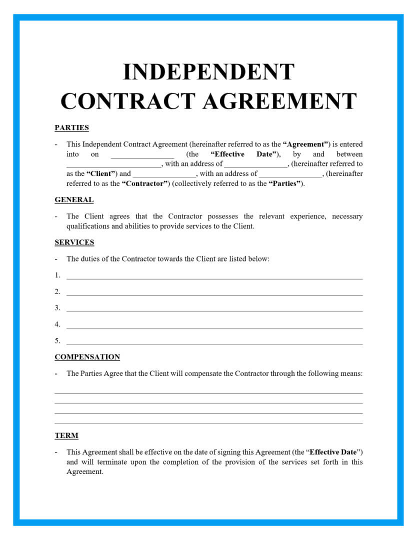 Independent Contractor Agreement Template Independent Contractor Agreement Template