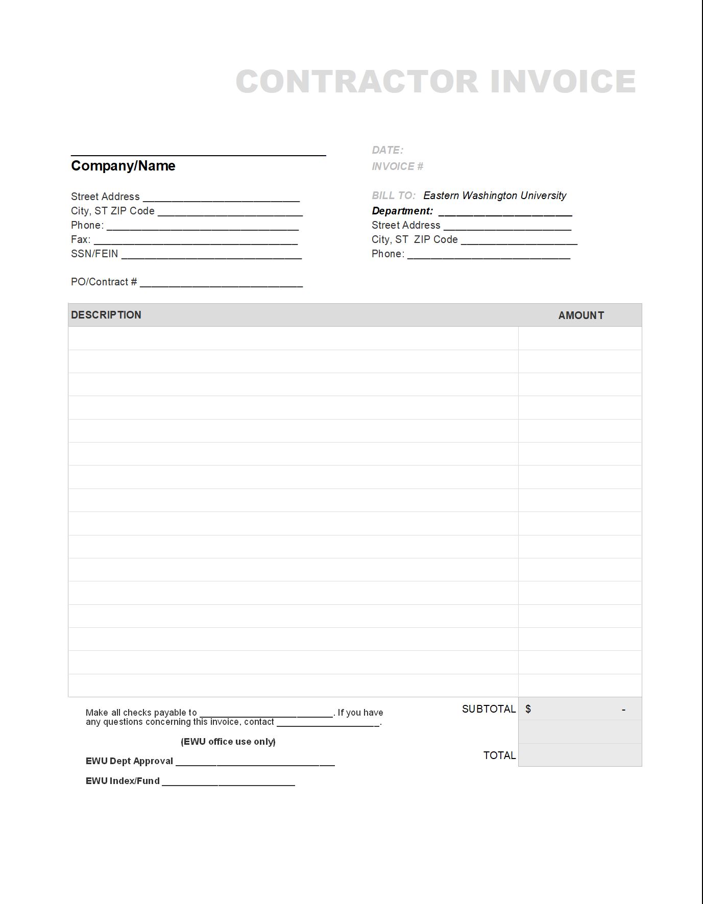 Independent Contractor Invoice Template Independent Contractor Invoice Template