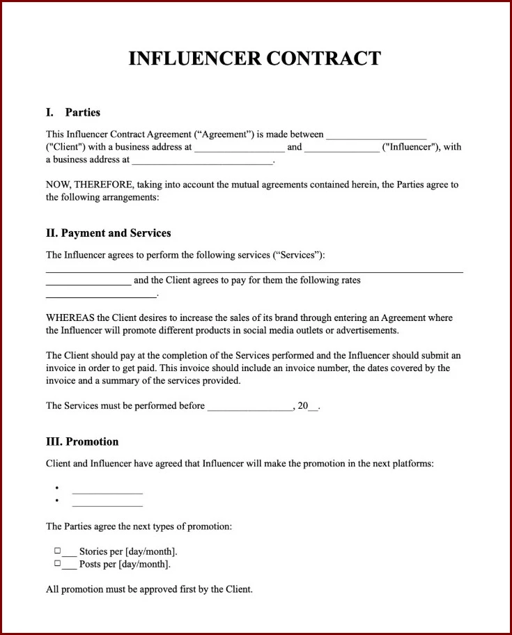 Influencer Agreement Template Example