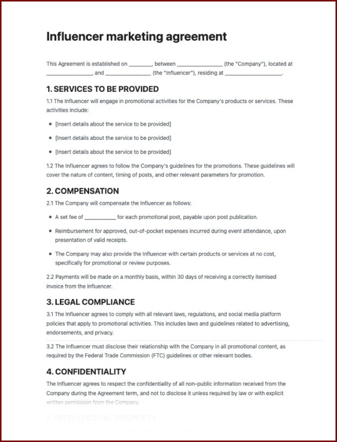 Influencer Agreement Template Sample