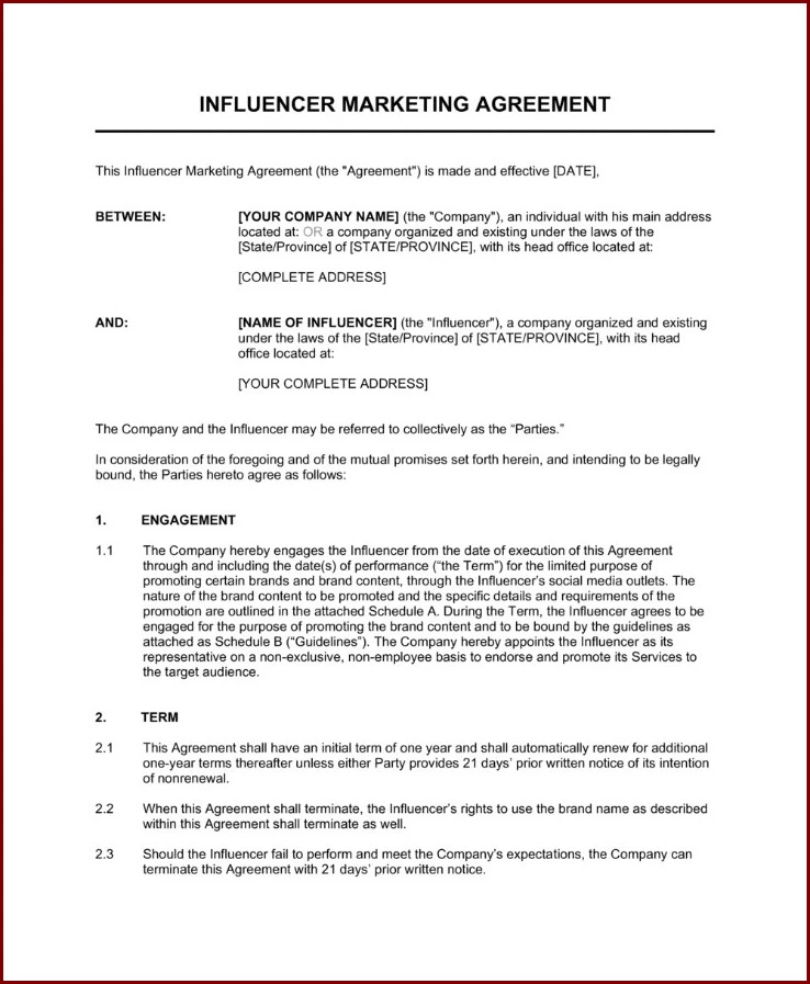 Influencer Agreement Template