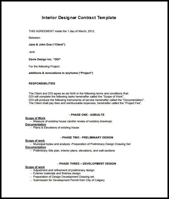 Interior Design Agreement Template Sample