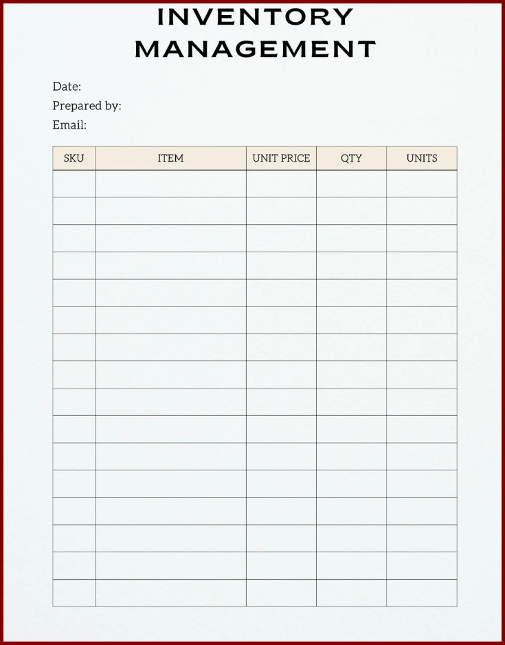 Inventory List Template Inventory List Template