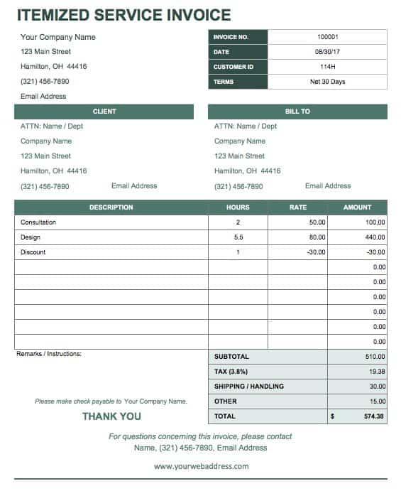 Itemized Invoice Template Sample Itemized Invoice Template Sample