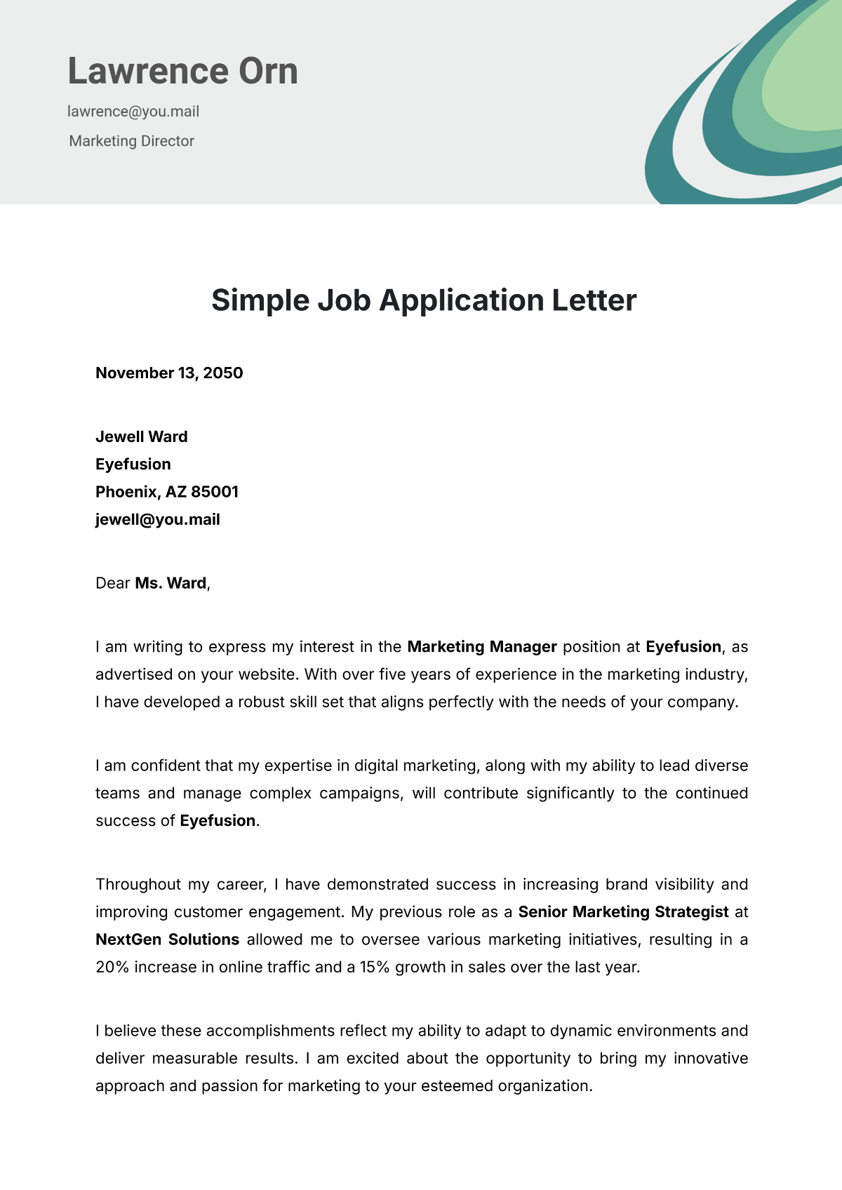 Job Application Letter Template Example Job Application Letter Template Example