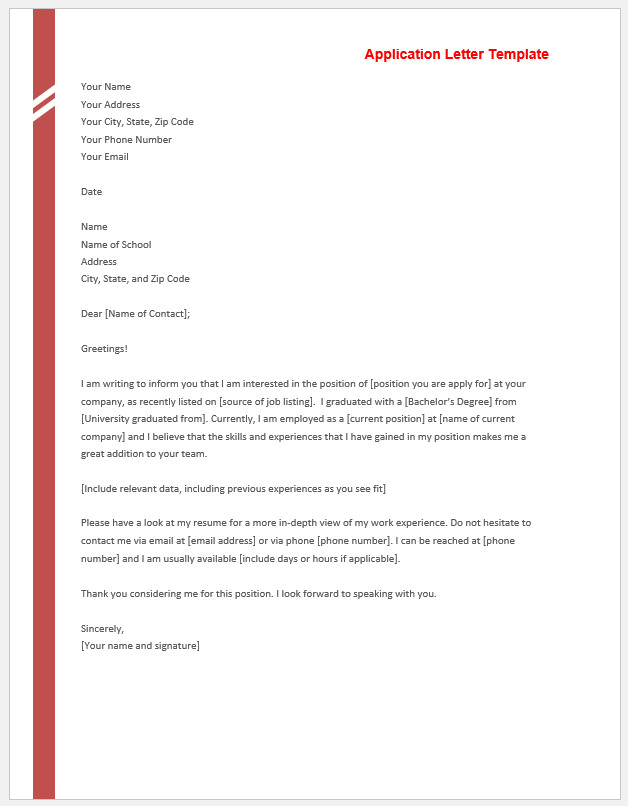 Job Application Letter Template