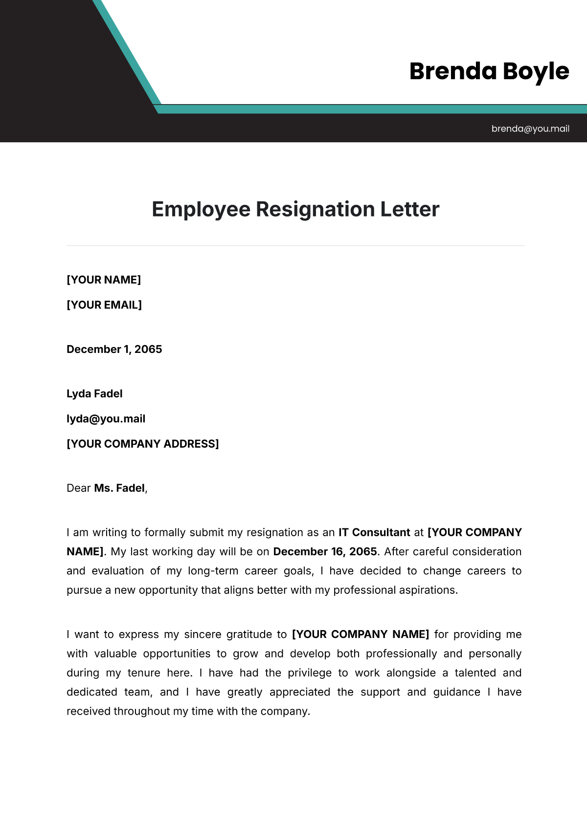 Job Resignation Letter Template Example Job Resignation Letter Template Example