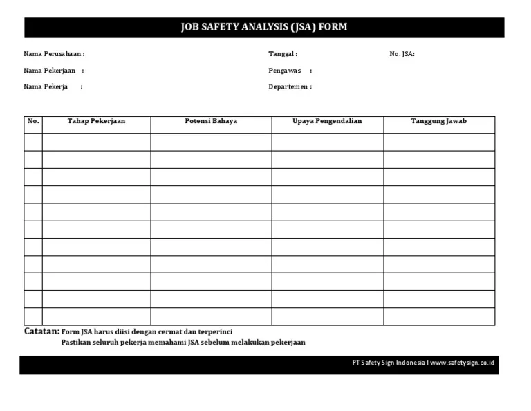 Job Safety Analysis Template Sample Job Safety Analysis Template Sample