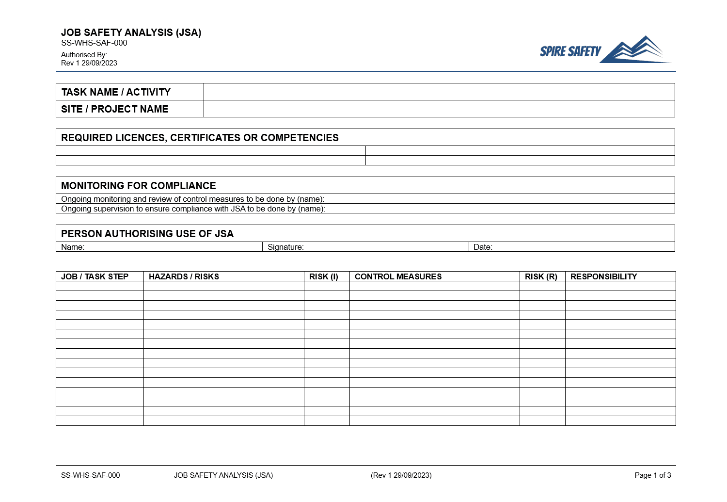 Job Safety Analysis Template Job Safety Analysis Template