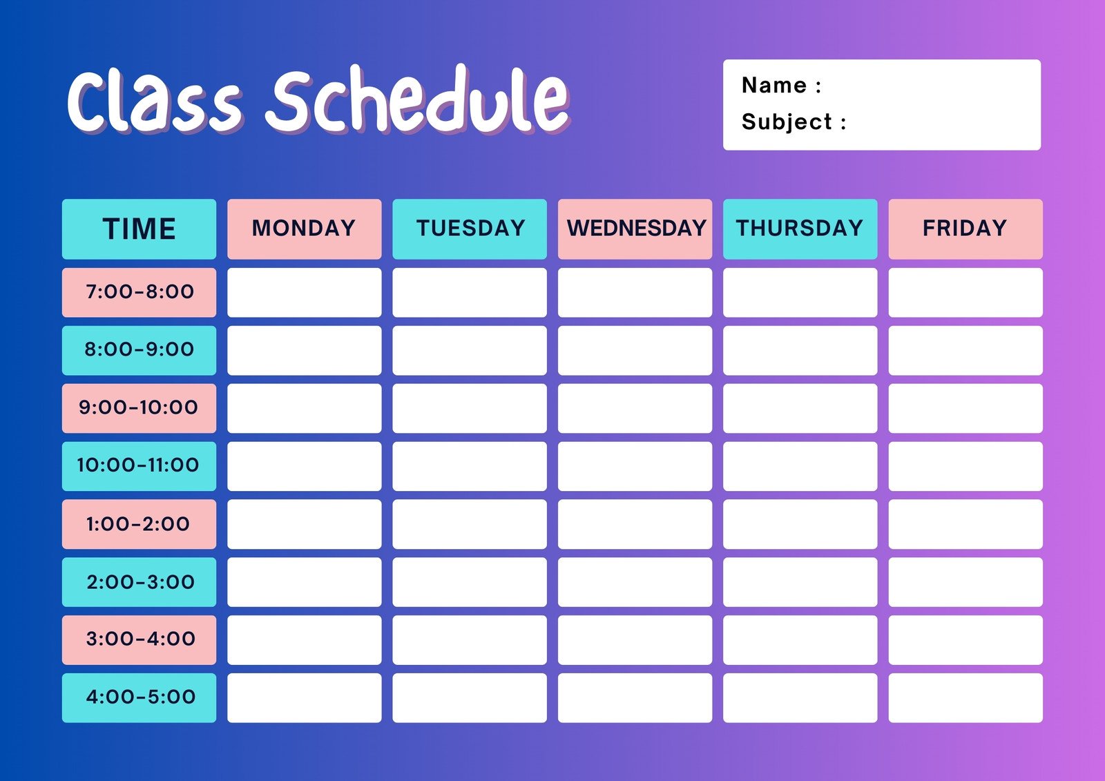 Kids Schedule Template