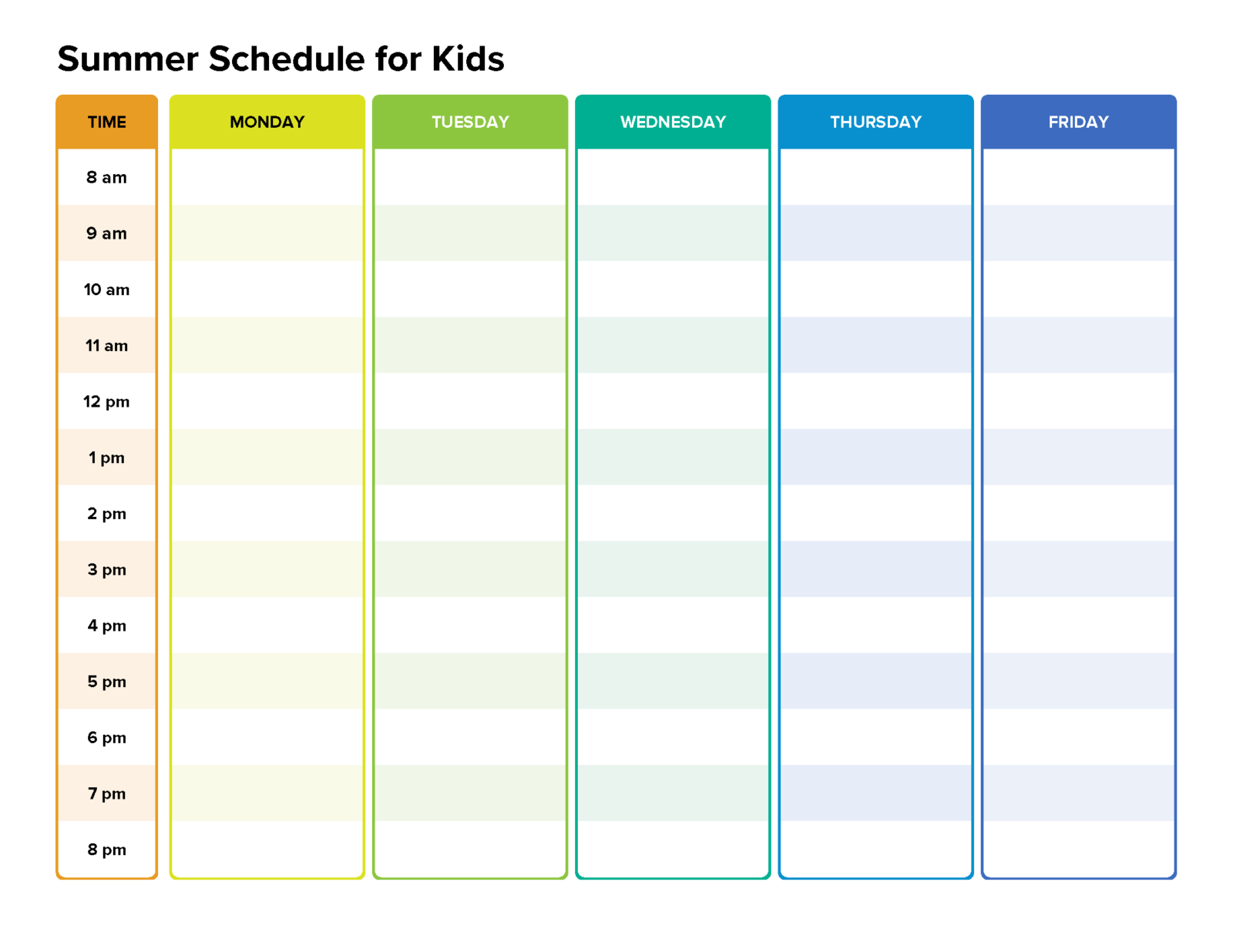 Kids Schedule Template