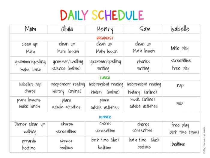 Kids Schedule Template