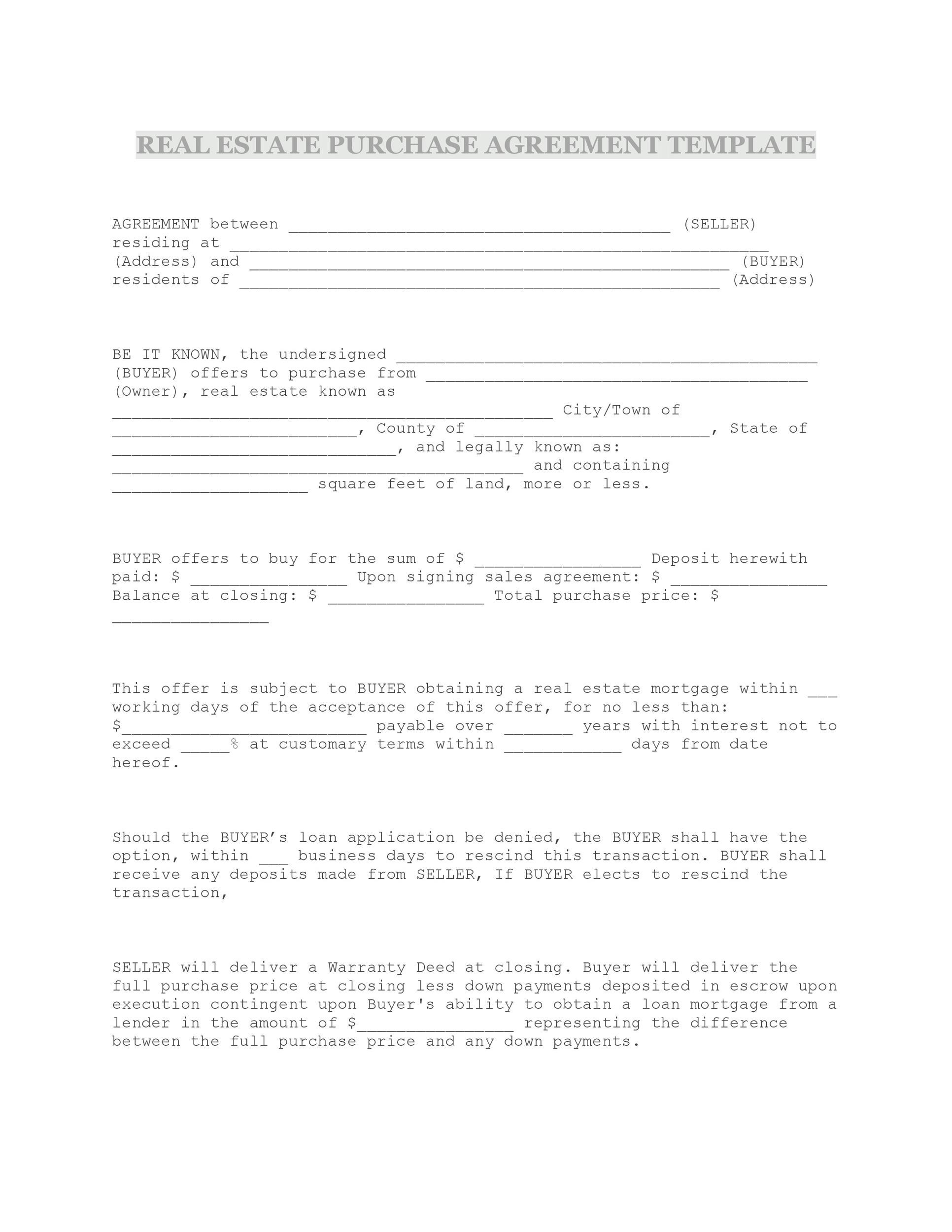 Land Purchase Agreement Form Land Purchase Agreement Form