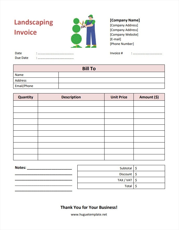 Landscaping Invoice Template Sample Printable Blank Landscaping Invoice Template