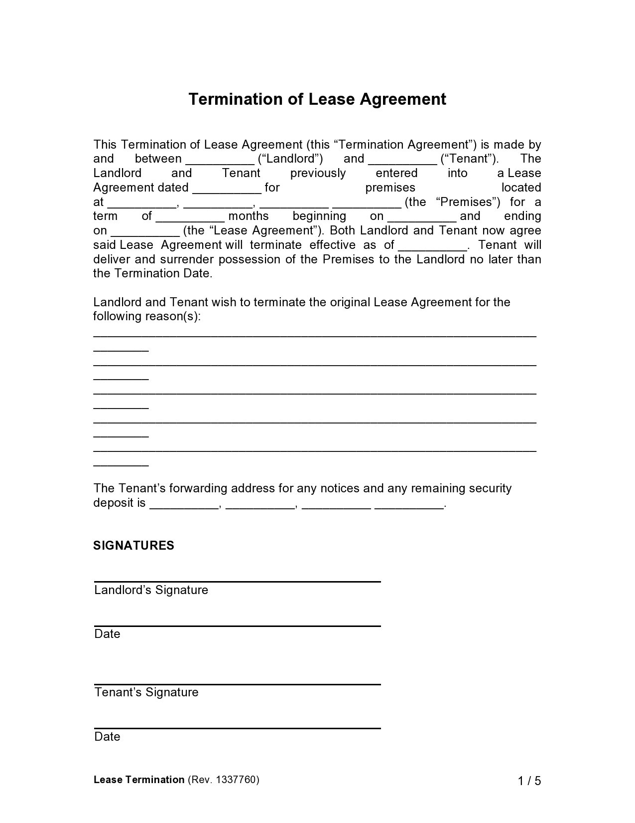 Lease Agreement Termination Form Example Lease Agreement Termination Form Example