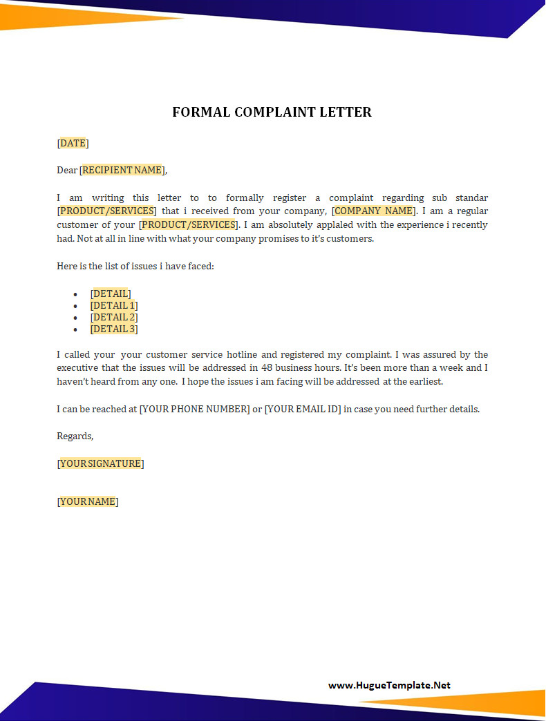 Letter of Complaint Template Letter of Complaint Template