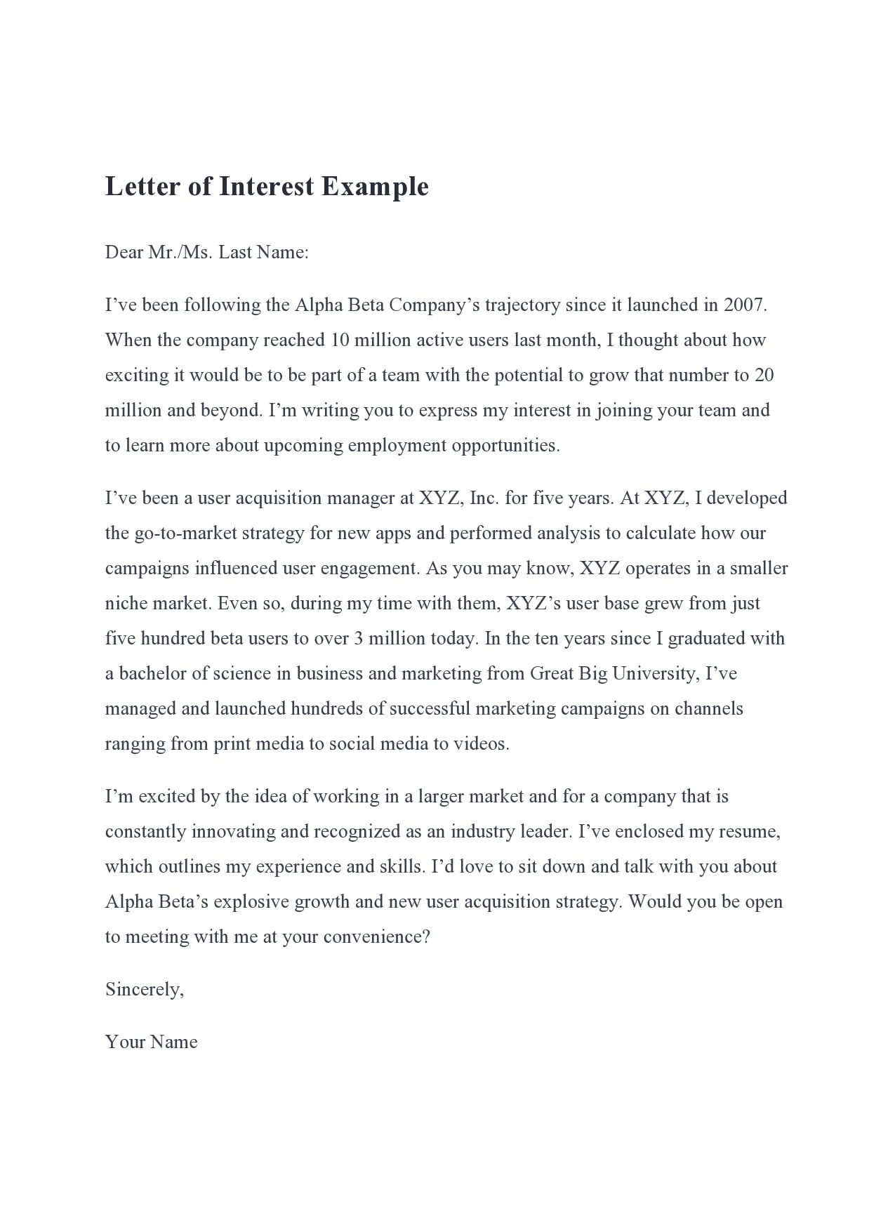 Letter of Interest for a Job Template Letter of Interest for a Job Template