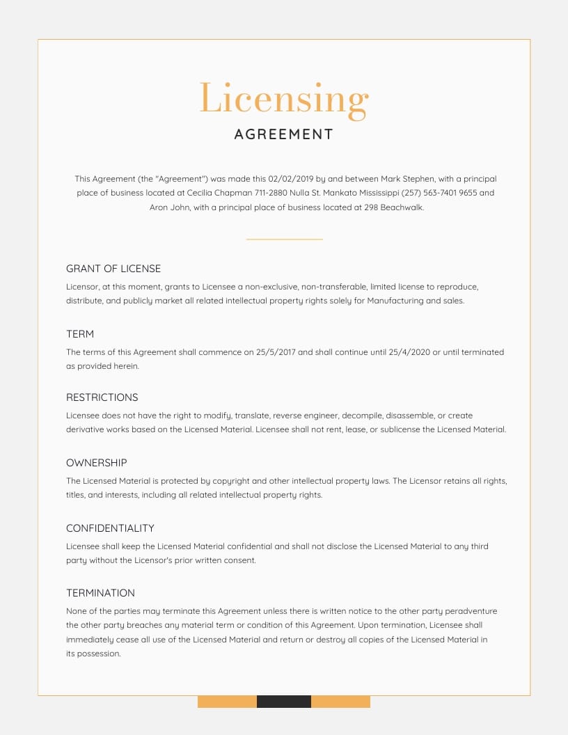 Licensing Agreement Template Sample Licensing Agreement Template Sample
