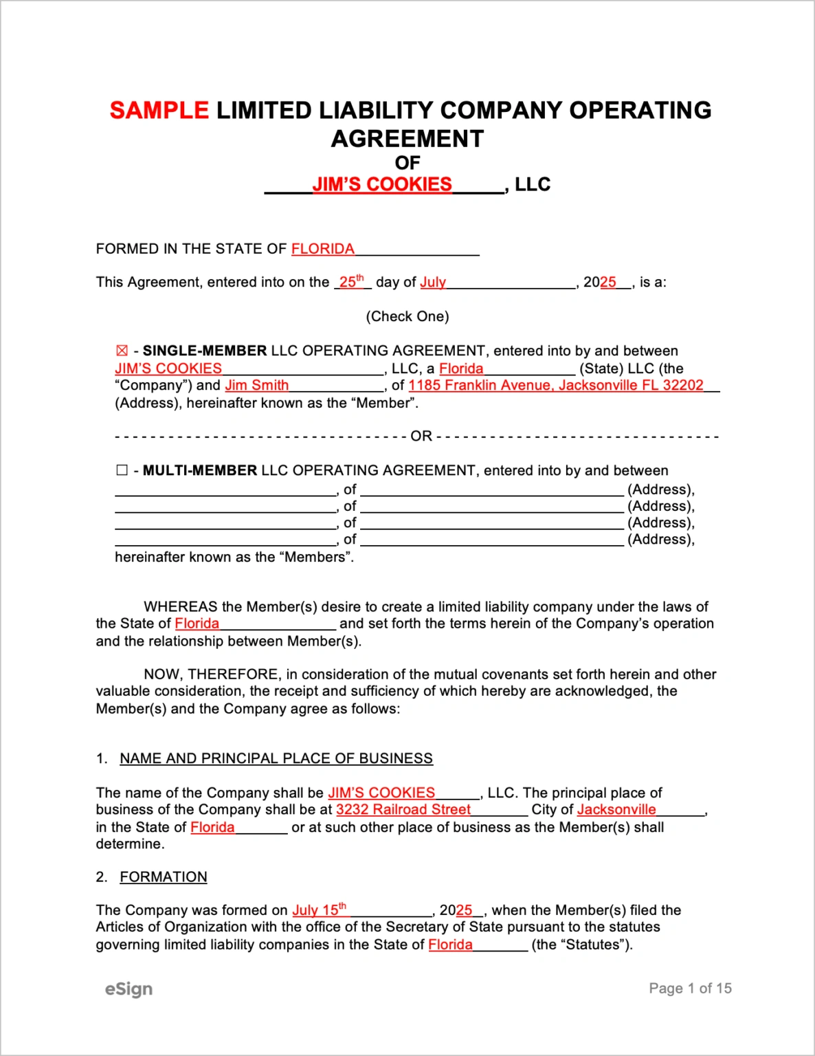 Limited Liability Operating Agreement Sample Limited Liability Operating Agreement Sample