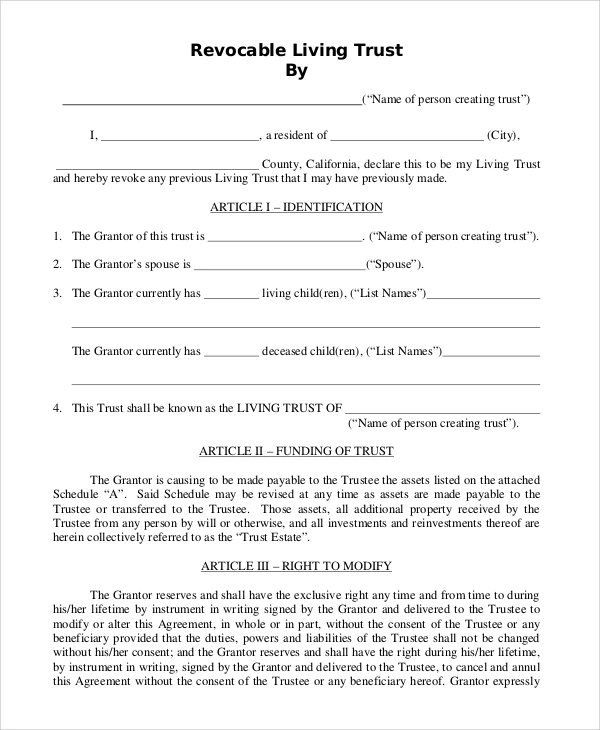 Living Trust Form Living Trust Form Word